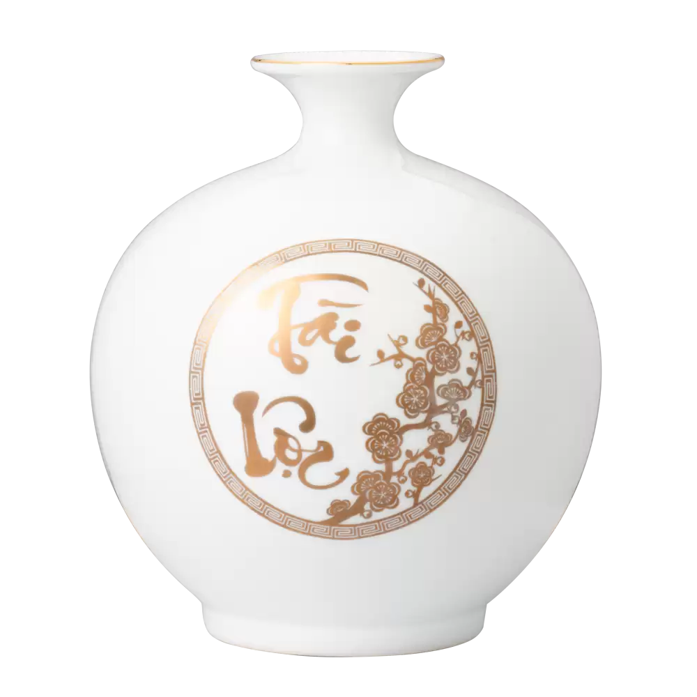 Bình Hút Lộc 22cm – Tài Lộc – Hoa Đào Trắng