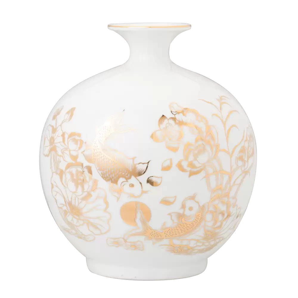 Bình Hút Lộc 26cm – Ngư Châu Liên Hoa – Trắng