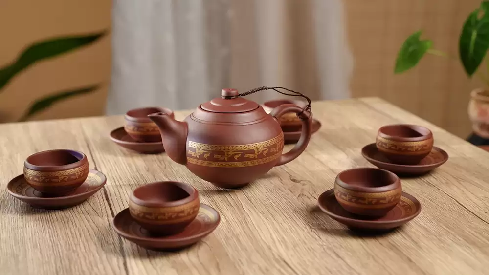 Bộ ấm chén trà từ sa Hoàng Kim